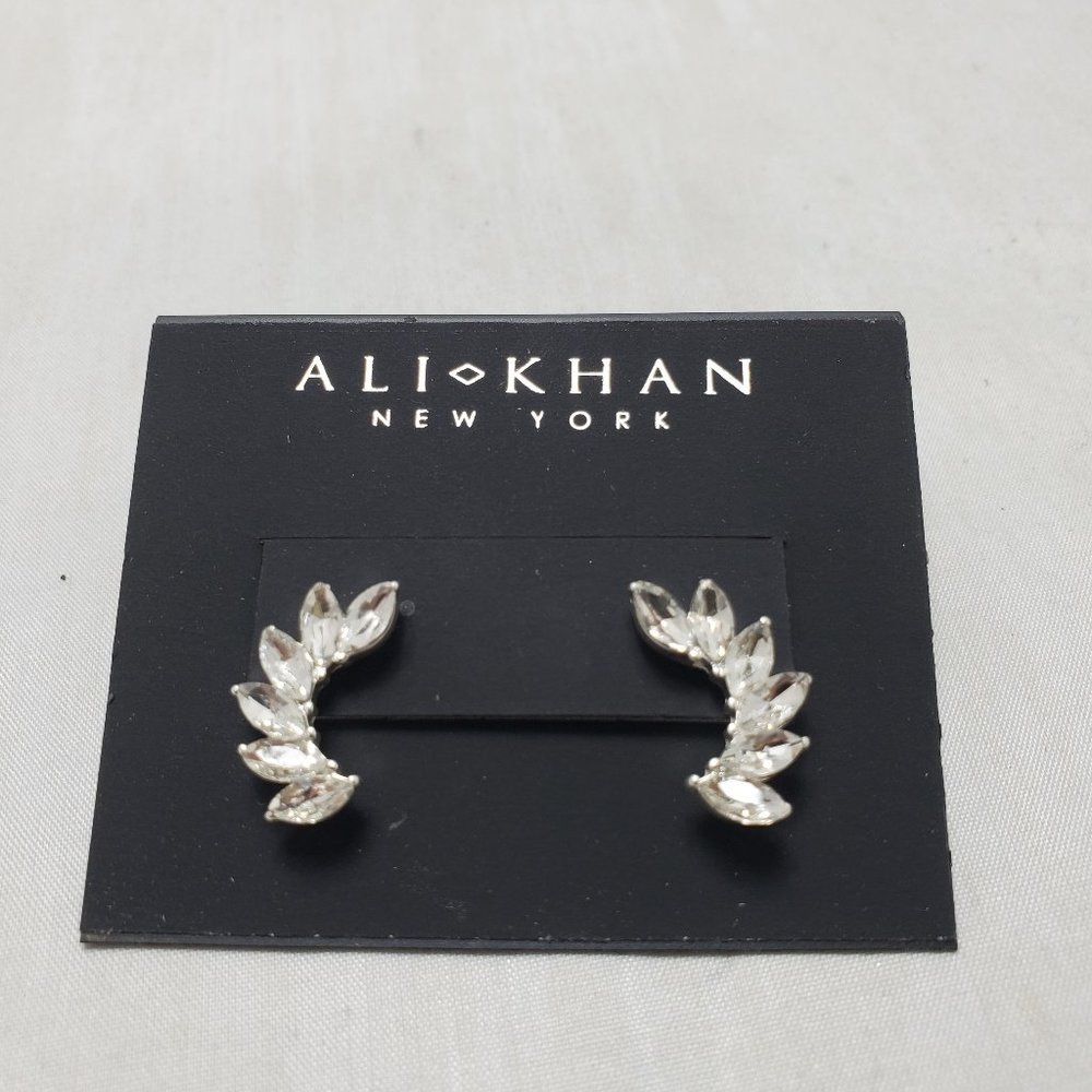 Ali Khan cubic zirconia crystal leaf drop pierced earring